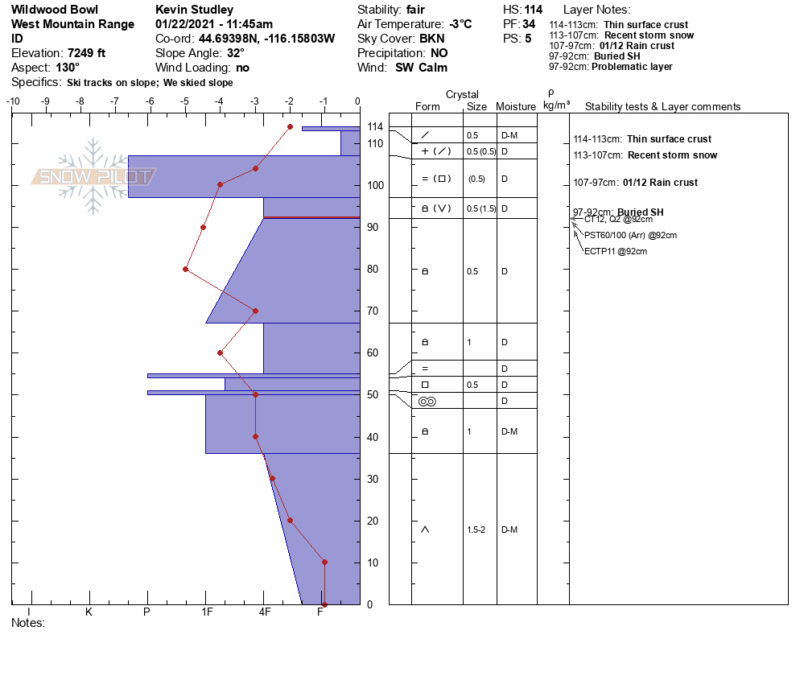 CT12, ECTP11 on a layer of buried SH before the 01/12 storm on a SE aspect, 32 degree incline, skier's L Wildwood Bowl