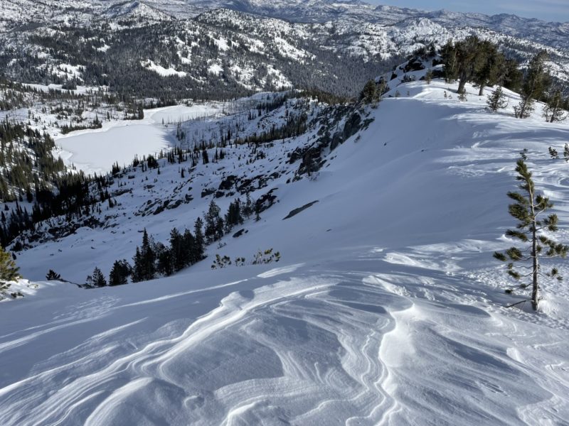 Wind affected snow along the ridges 