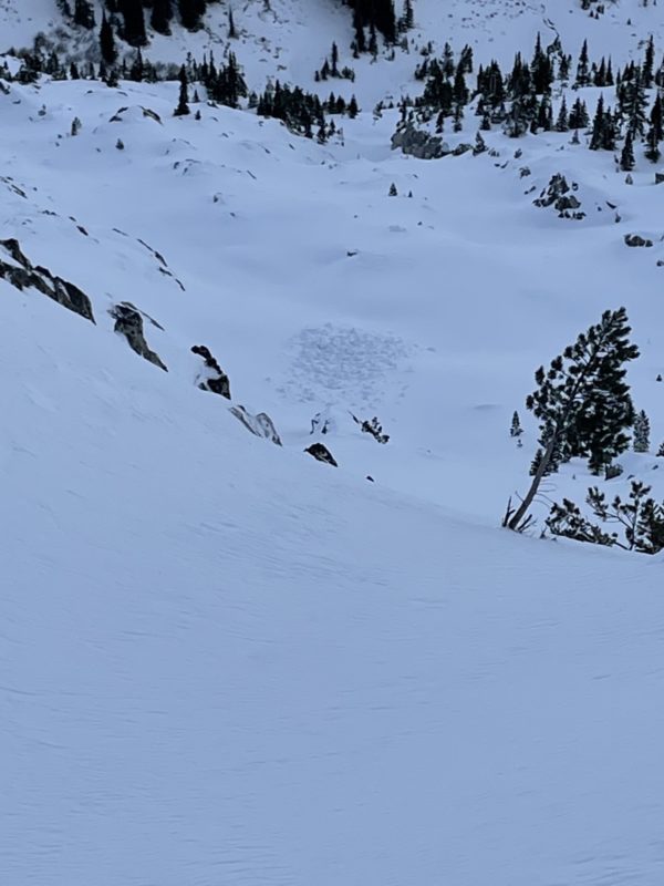 Cornice debris from the 11/19 storm and warming.