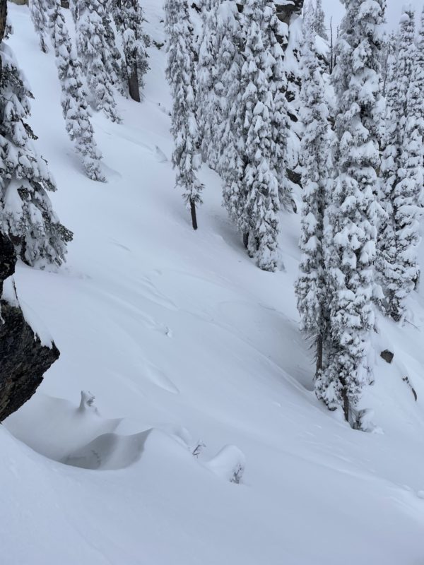 Wind features on north facing terrain from north winds at the end of the storm cycle that ushered in the cold air.