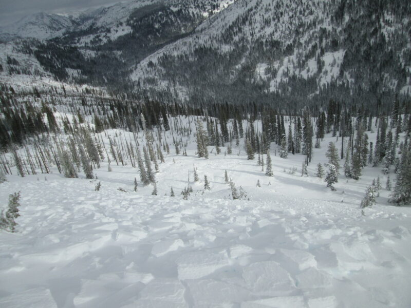 Looking down the debris from close to the crown