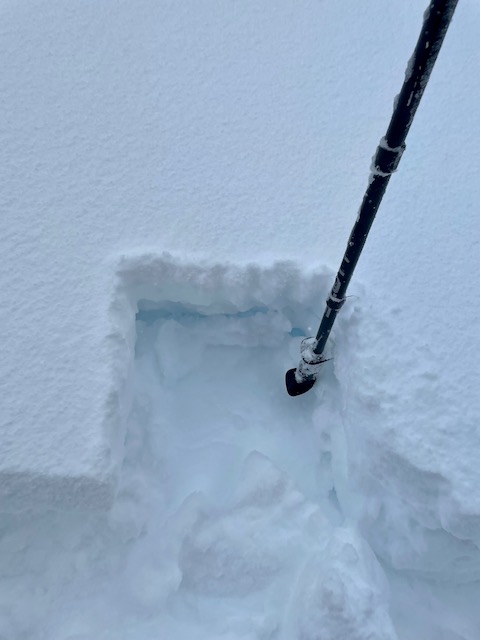 New 5 inches of snow covering a heavier slab of snow from Thursday failing 10 inches deep before fully isolating the block