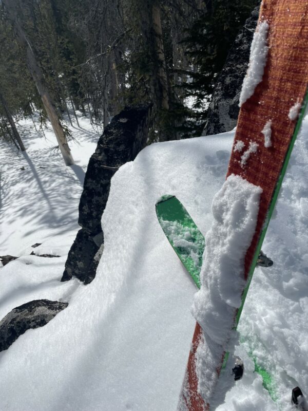 Glopping up after skinning onto drier snow.