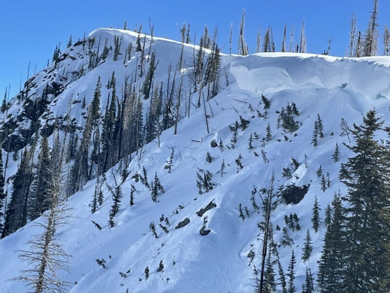Large cornices along ridges.
