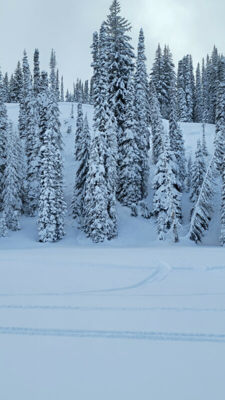 Large slide above Poison Lake triggered by sled on shelf above.