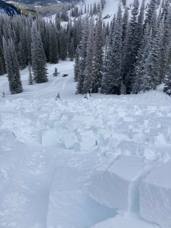 Snowmobile-triggered avalanche near Council Mtn Monday (02/06). HS-AMu-R3-D2-7340'-N/NE. This avalanche ran on a layer buried surface hoar, ranged in depth from 40-110 cm (16-44