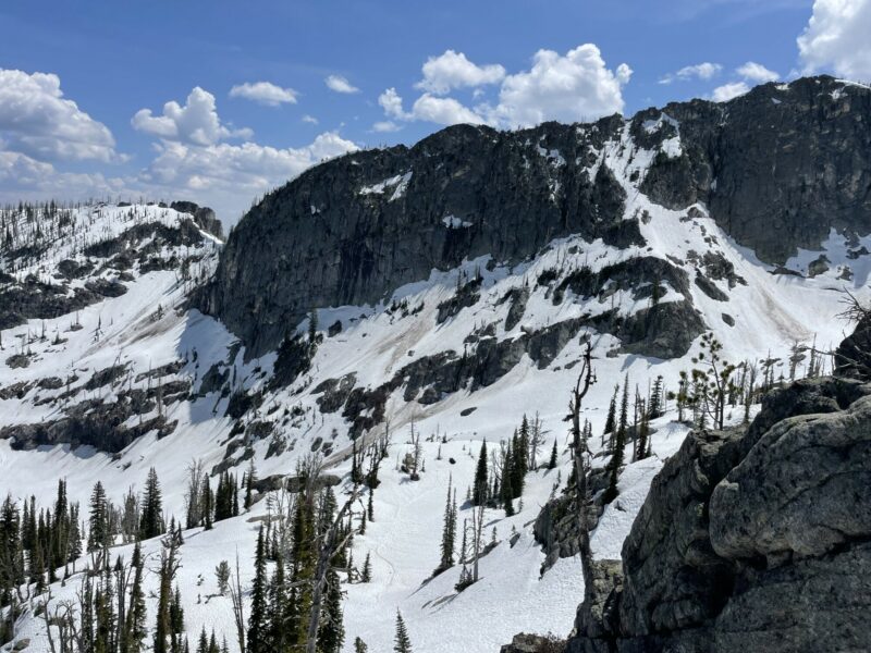 Multiple “dirty” avalanches in north aspects from the previous warming.
